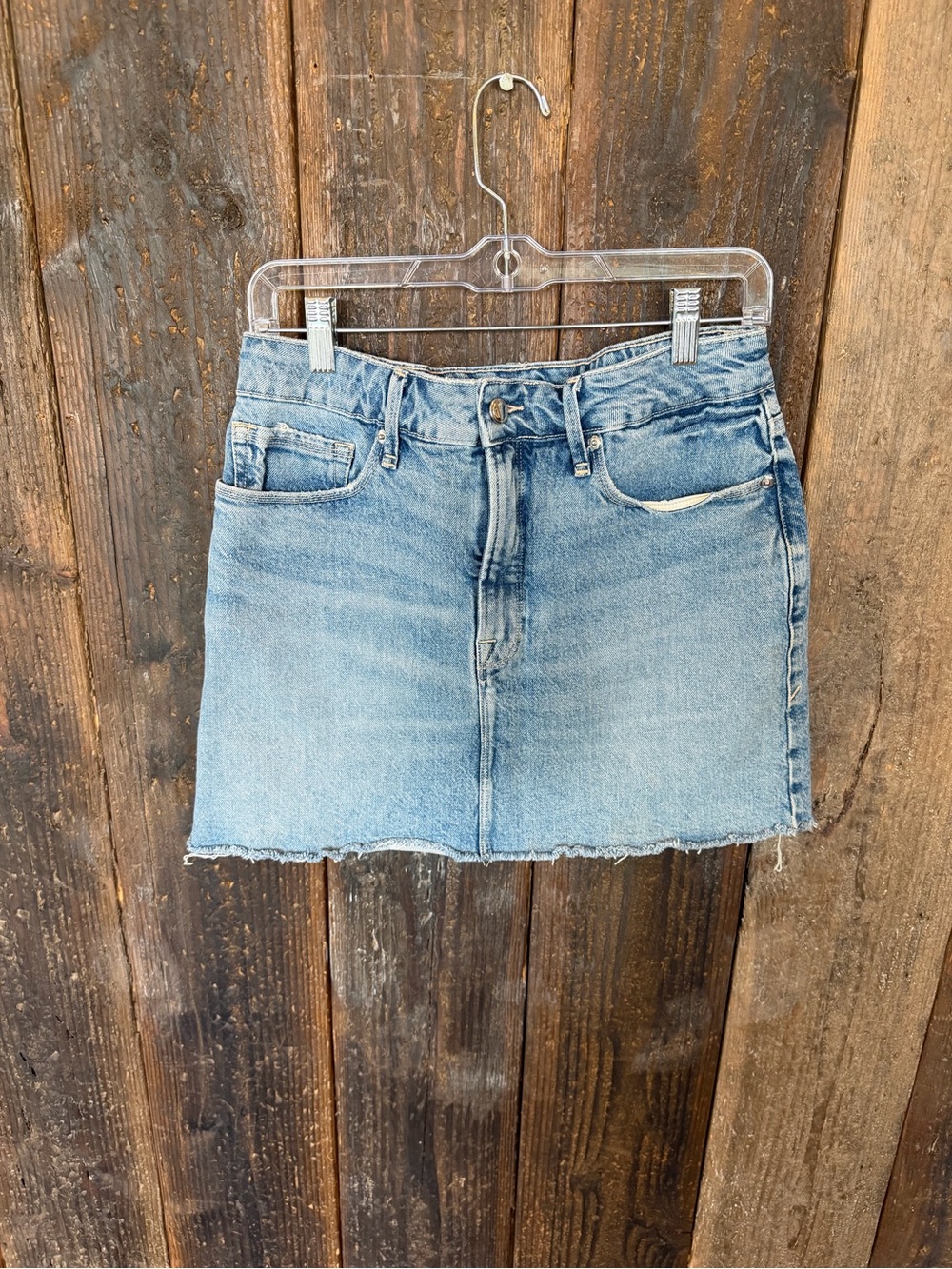 Good American Light Wash Denim Mini Skirt